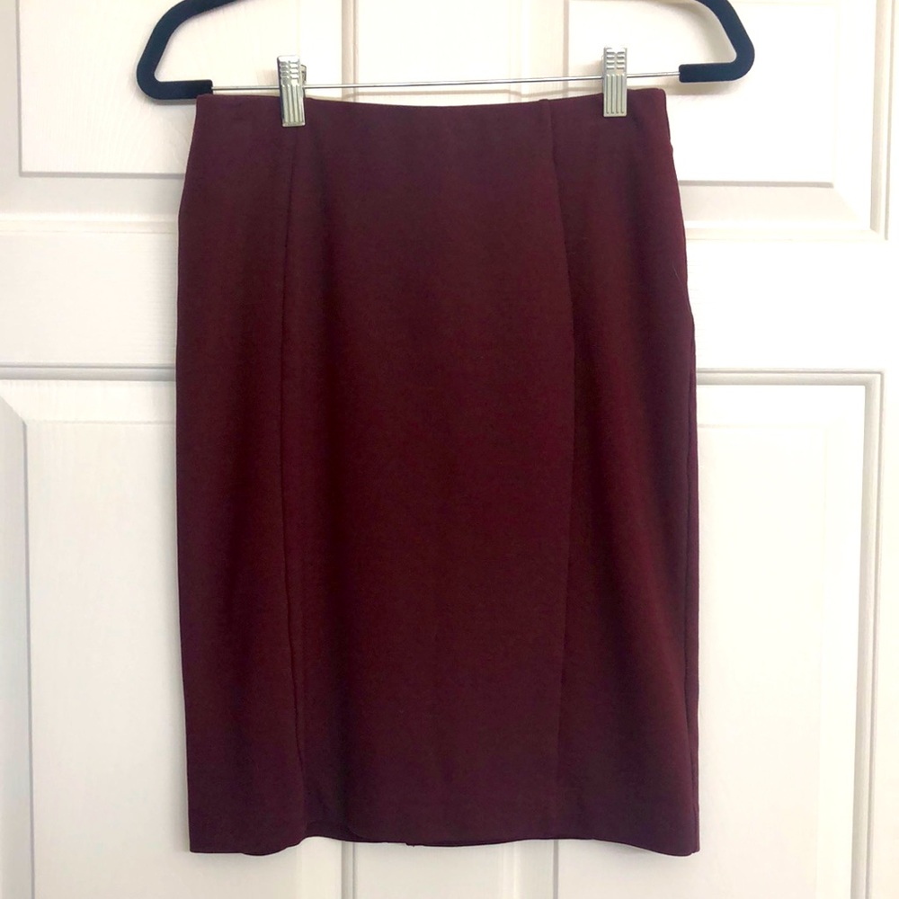 Ann Taylor Factory S Maroon Ponte Stretch Pencil Skirt